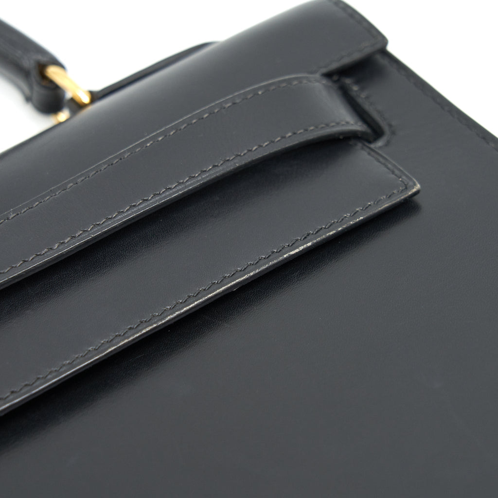 HERMES VINTAGE KELLY 32 BOX LEATHER BLACK GHW (STRAP MISSING)