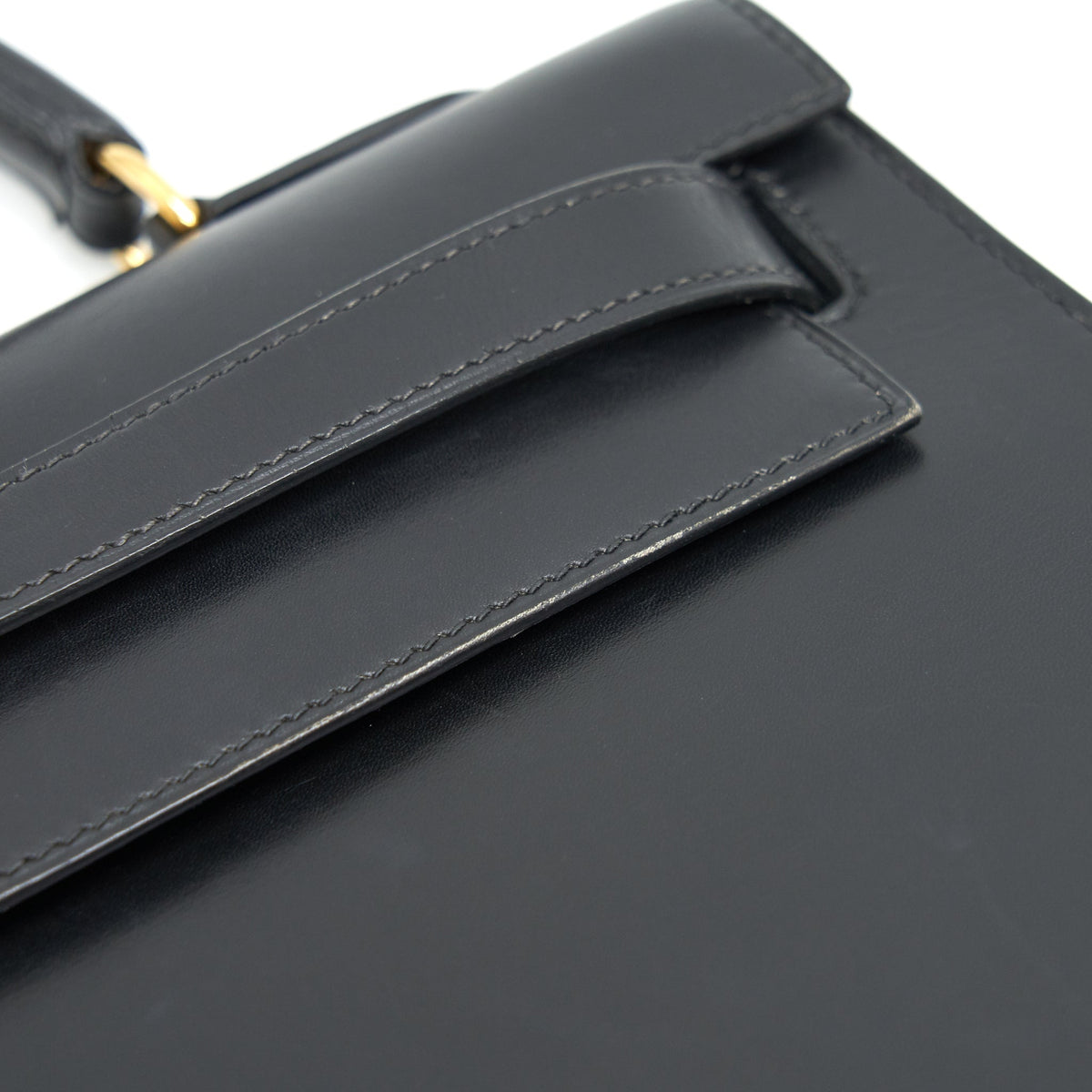 HERMES VINTAGE KELLY 32 BOX LEATHER BLACK GHW (STRAP MISSING)