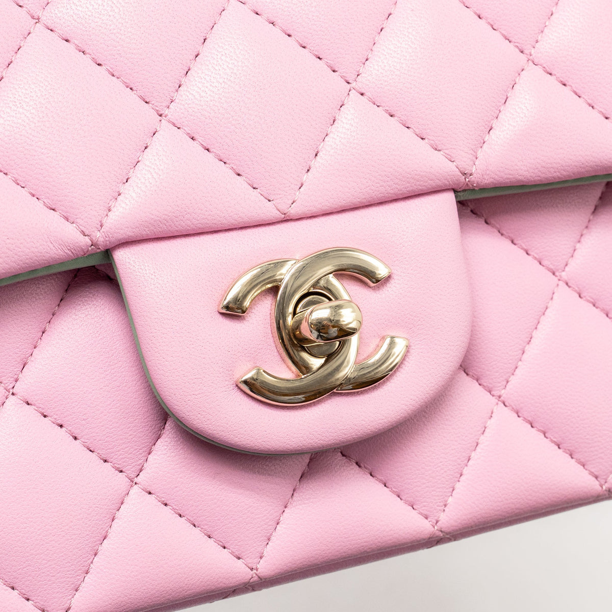 Chanel Top Handle Mini Rectangular Flap Bag Lambskin pink / Light Green LGHW (Microchip)