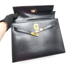 HERMES VINTAGE KELLY 32 BOX LEATHER BLACK GHW (STRAP MISSING)