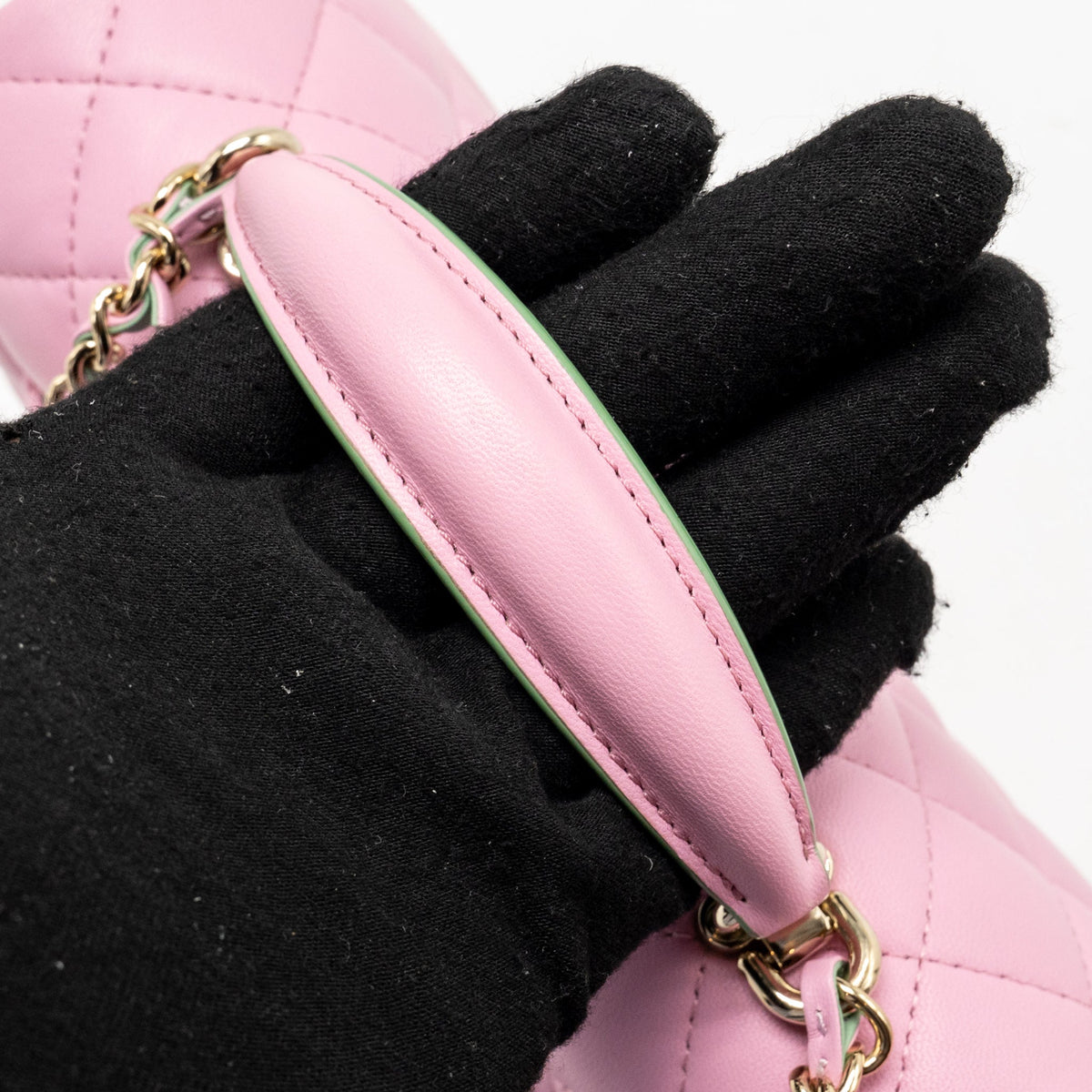 Chanel Top Handle Mini Rectangular Flap Bag Lambskin pink / Light Green LGHW (Microchip)