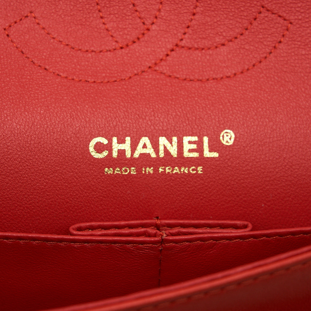 CHANEL CLASSIC MEDIUM DOUBLE FLAP LAMBSKIN IN CORAL LGHW