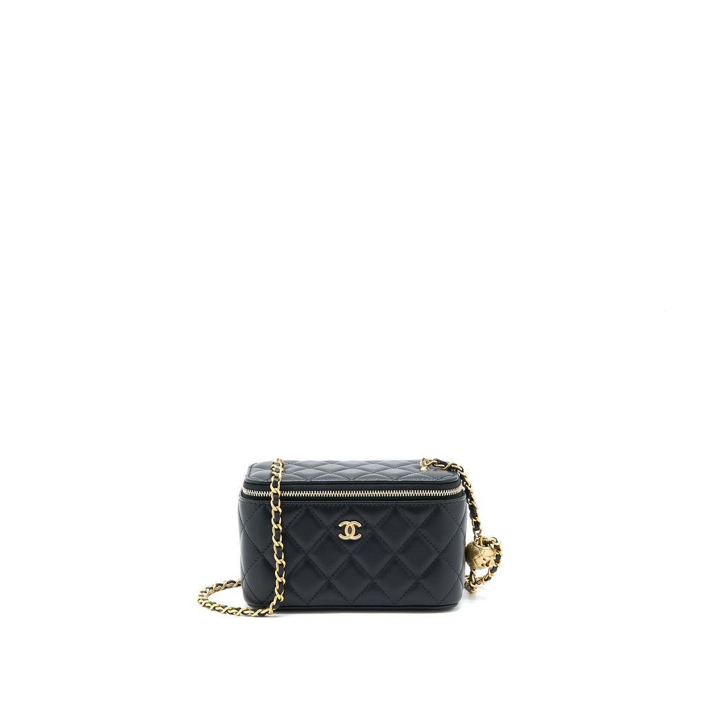 CHANEL PEARL CRUSH LONG VANITY LAMBSKIN BLACK BRUSHED GHW(MICROCHIP)