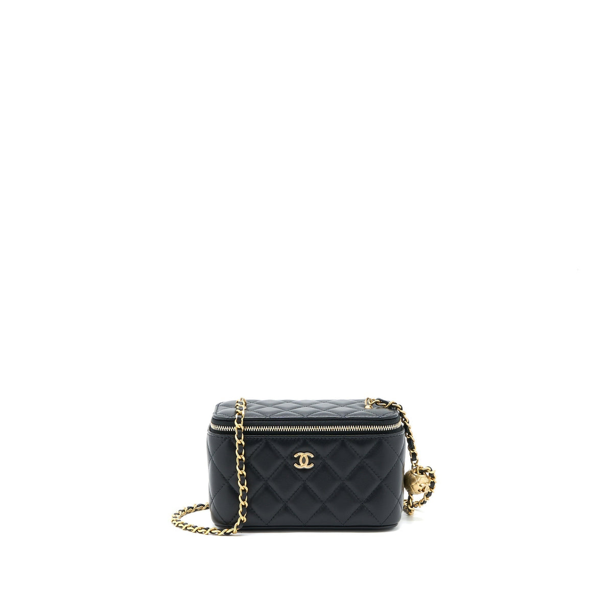 CHANEL PEARL CRUSH LONG VANITY LAMBSKIN BLACK BRUSHED GHW(MICROCHIP)