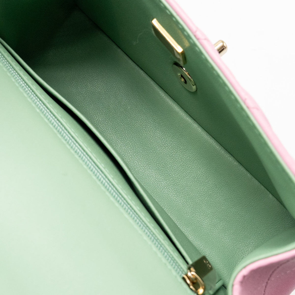 Chanel Top Handle Mini Rectangular Flap Bag Lambskin pink / Light Green LGHW (Microchip)