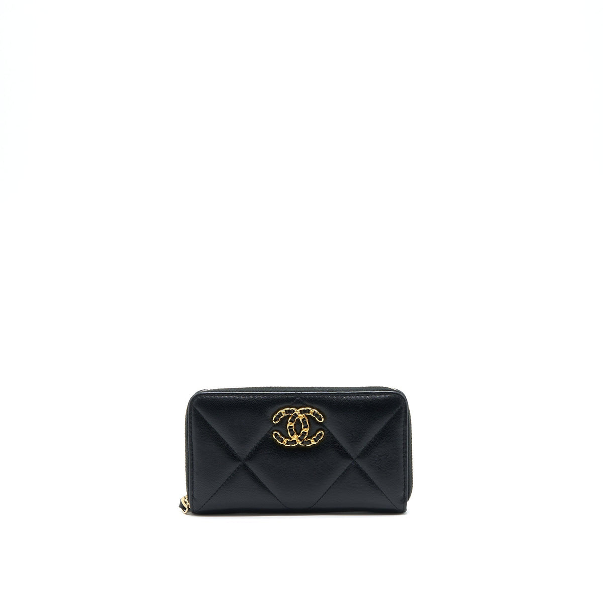 CHANEL 19 ZIP WALLET GOATSKIN BLACK GHW