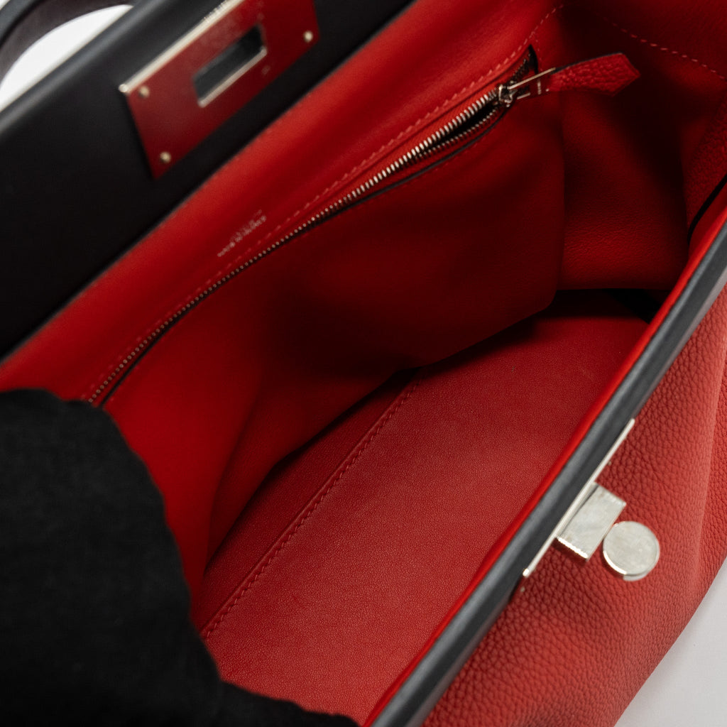 Hermes 24/24-29 Bag Clemence/ Swift Rouge Pivoine/Noir SHW