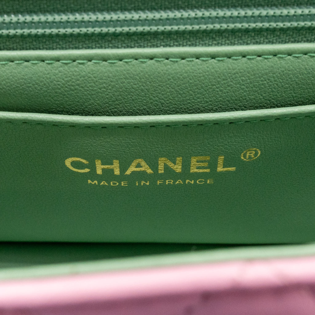 Chanel Top Handle Mini Rectangular Flap Bag Lambskin pink / Light Green LGHW (Microchip)