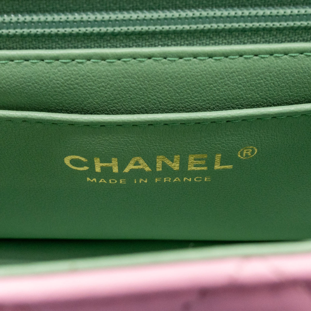 Chanel Top Handle Mini Rectangular Flap Bag Lambskin pink / Light Green LGHW (Microchip)
