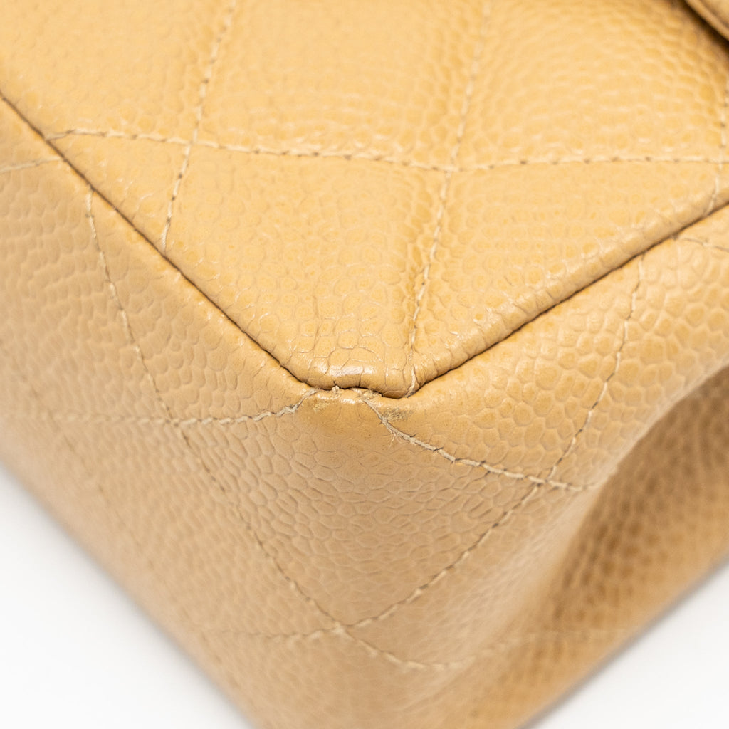 CHANEL SMALL CLASSIC DOUBLE FLAP BAG CAVIAR BEIGE SHW