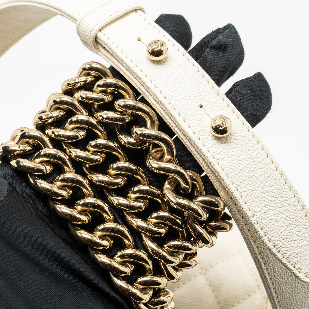 CHANEL SMALL BOY BAG CAVIAR WHITE LGHW