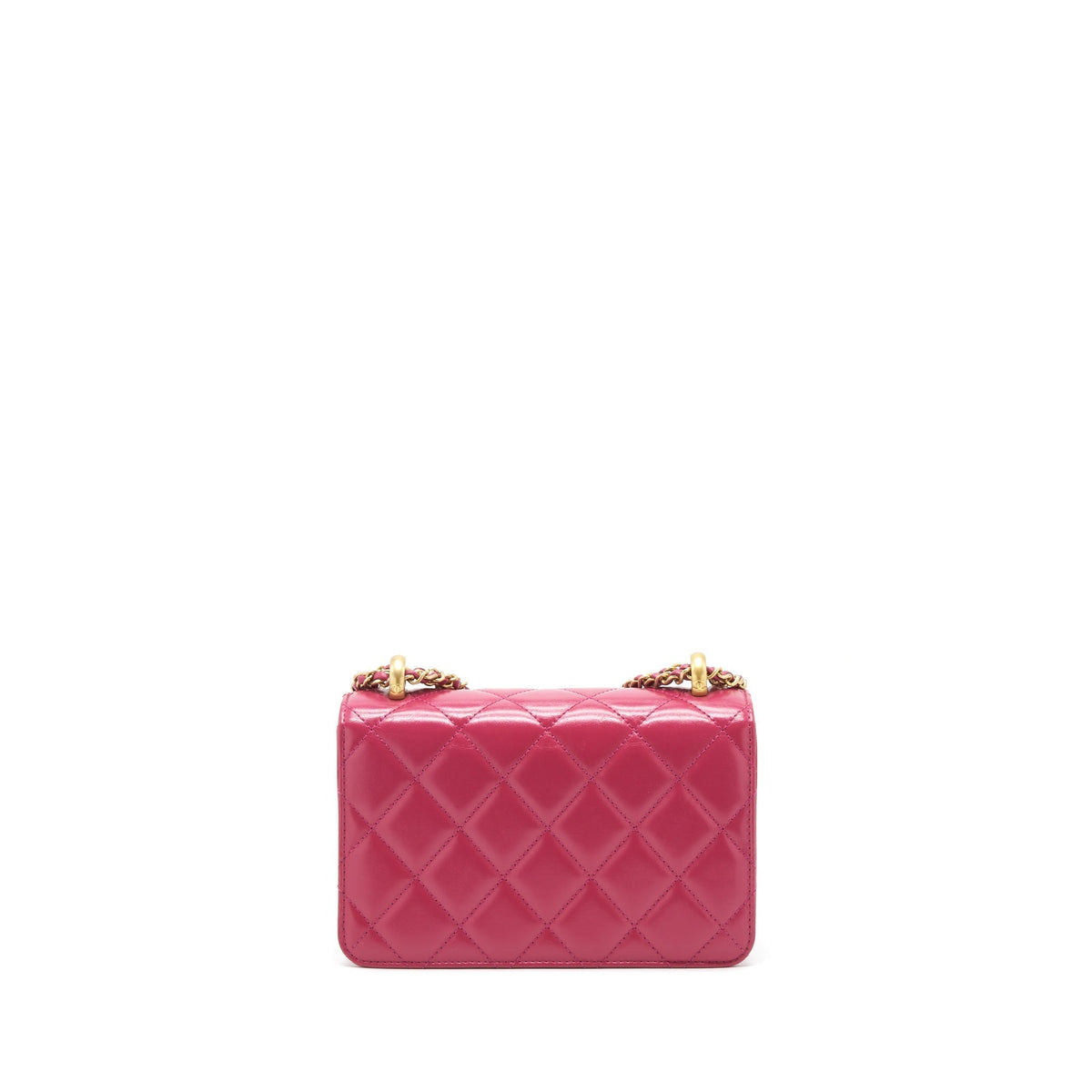 CHANEL 21A SMALL GOLD CRUSH FLAP BAG WITH CHAIN CALFSKIN RASPBERRY PINK GHW (MICROCHIP)