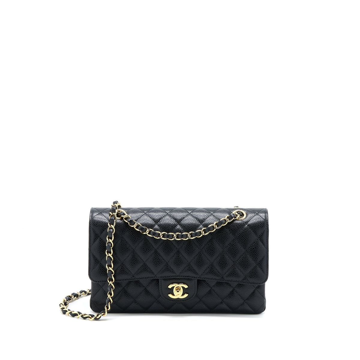 CHANEL MEDIUM CLASSIC DOUBLE FLAP BAG CAVIAR BLACK GHW (MICROCHIP)