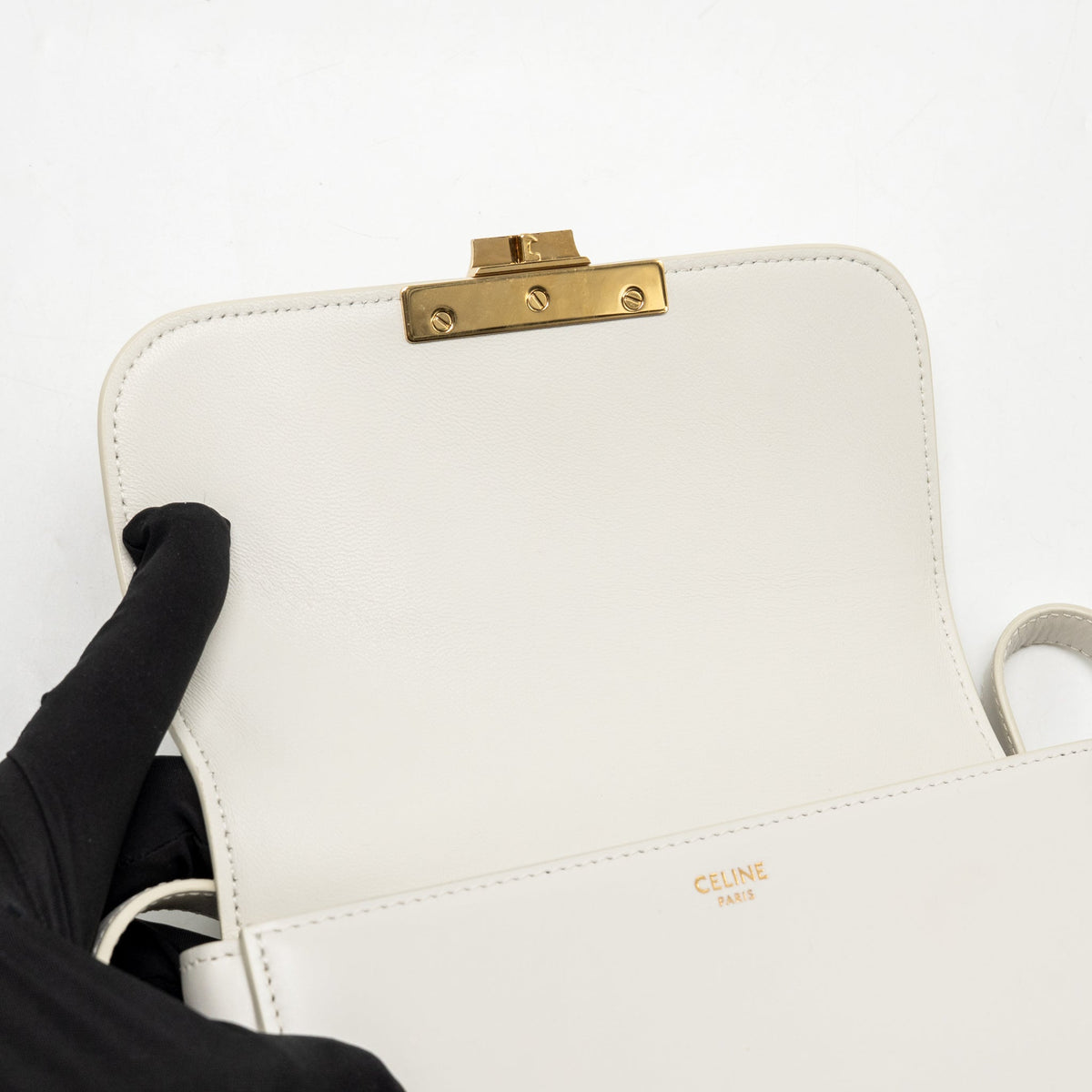 Celine teen triomphe bag calfskin white GHW