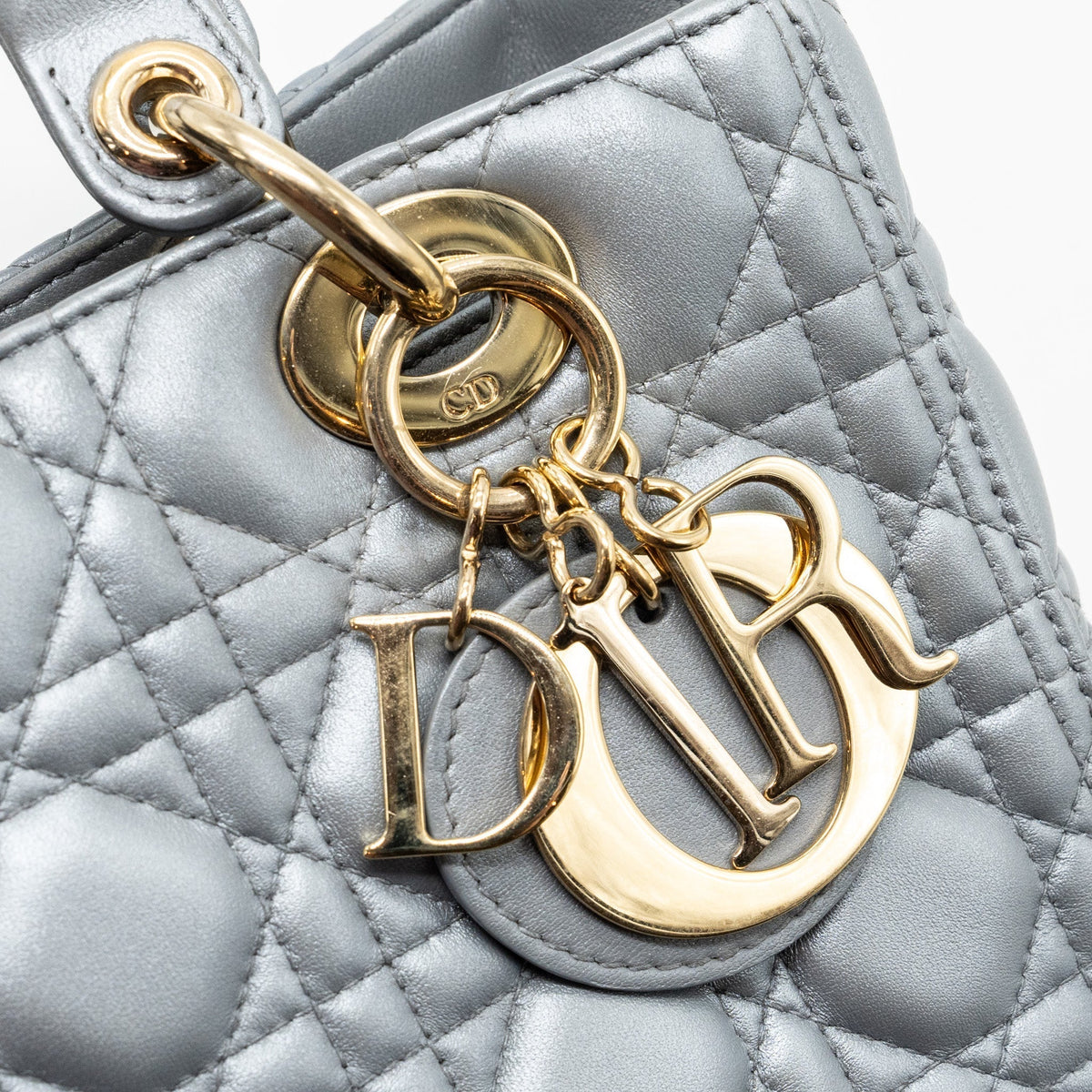 DIOR MEDIUM LADY DIOR LAMBSKIN SILVER LGHW