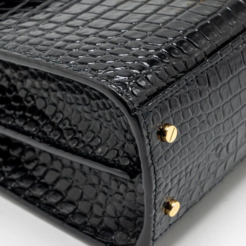 Saint Laurent/YSL Mini Cassandra Top Handle Bag Croc-Embossed Calfskin Black GHW