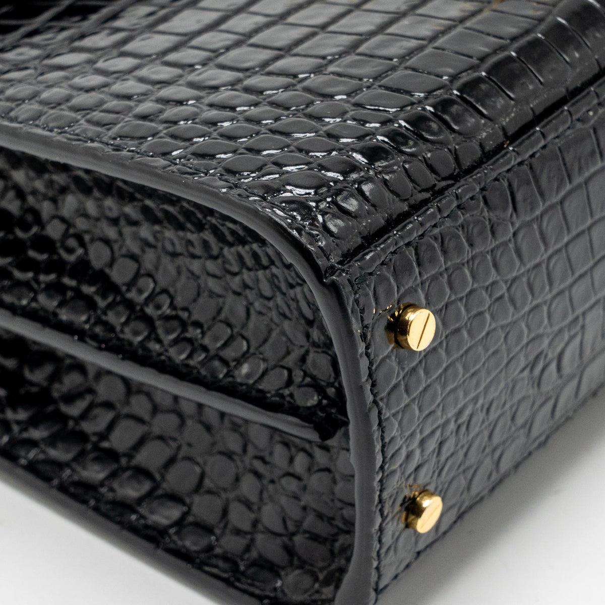 Saint Laurent/YSL Mini Cassandra Top Handle Bag Croc-Embossed Calfskin Black GHW