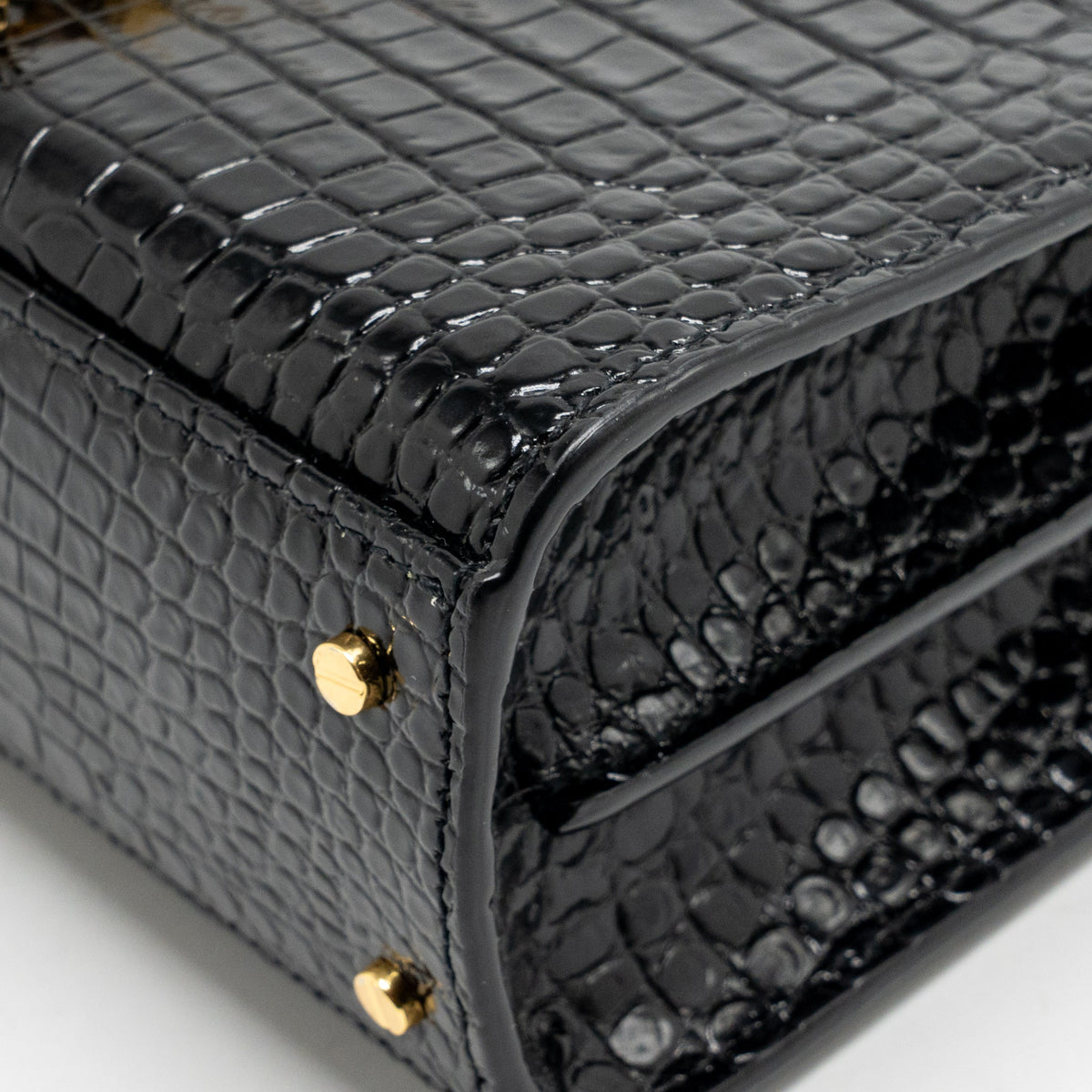 Saint Laurent/YSL Mini Cassandra Top Handle Bag Croc-Embossed Calfskin Black GHW