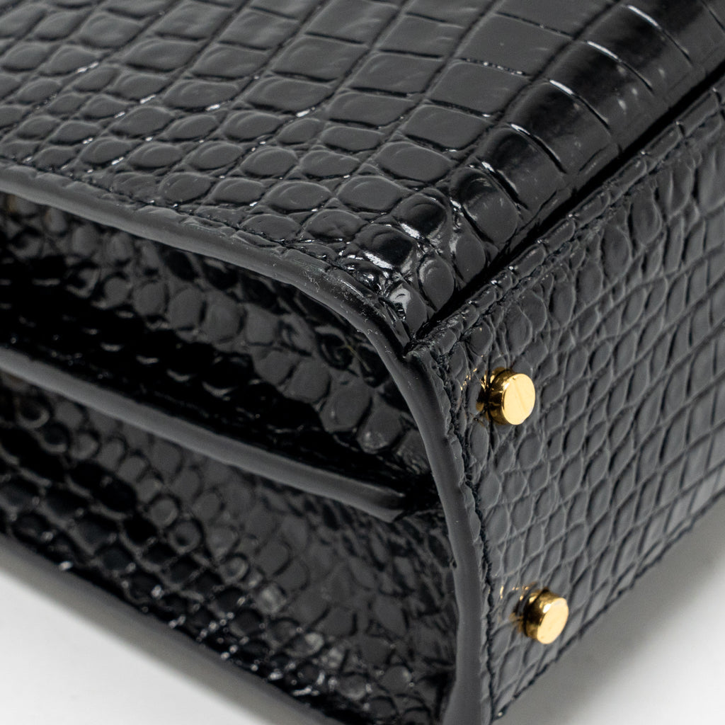 Saint Laurent/YSL Mini Cassandra Top Handle Bag Croc-Embossed Calfskin Black GHW