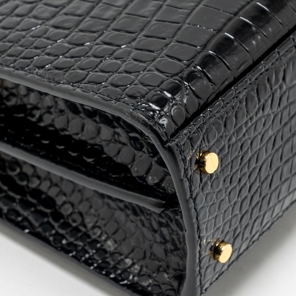 Saint Laurent/YSL Mini Cassandra Top Handle Bag Croc-Embossed Calfskin Black GHW