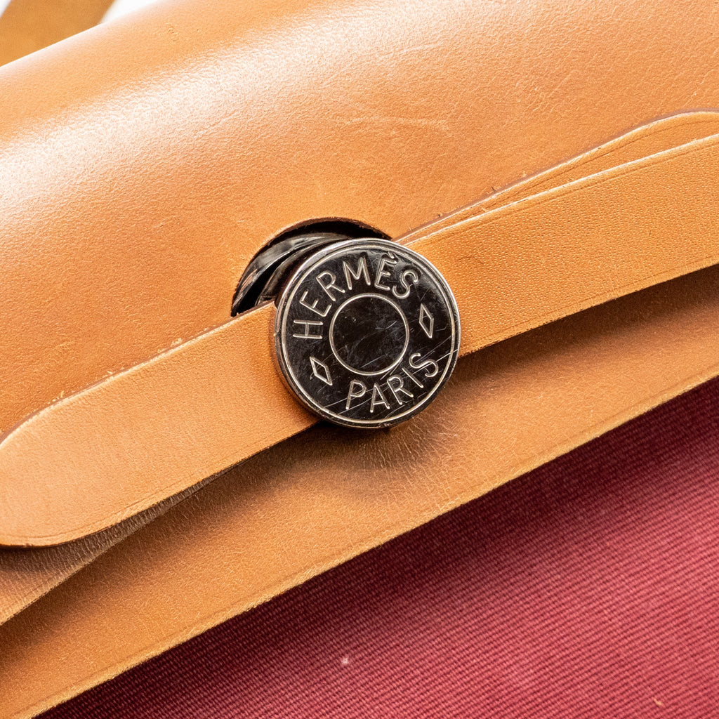 Hermes Herbag 31 Zip Bag Canvas/Hunter Leather Red SHW