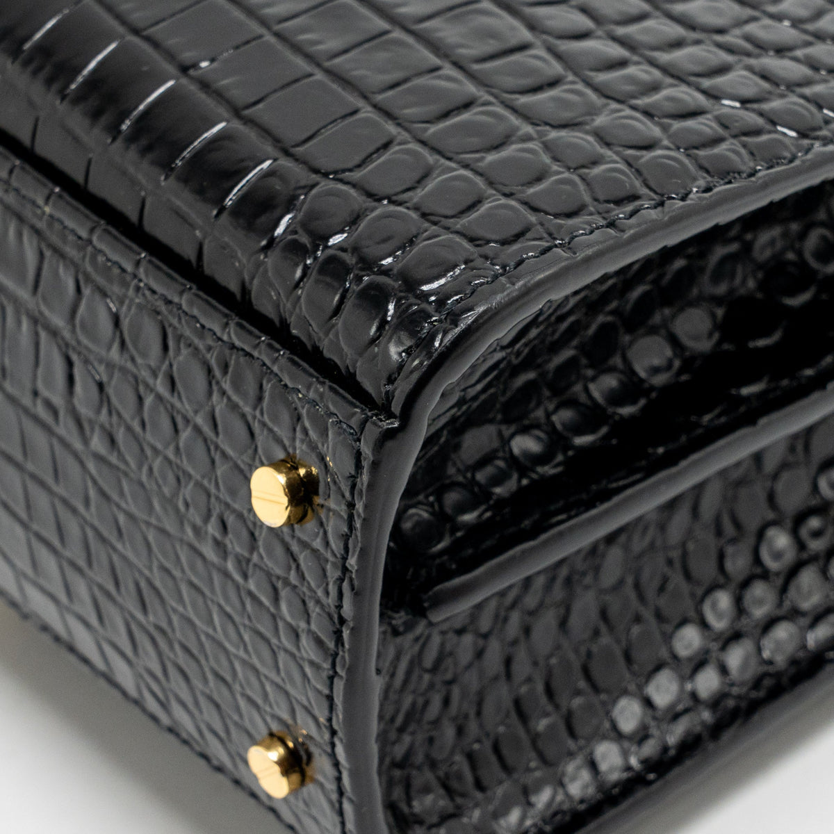 Saint Laurent/YSL Mini Cassandra Top Handle Bag Croc-Embossed Calfskin Black GHW