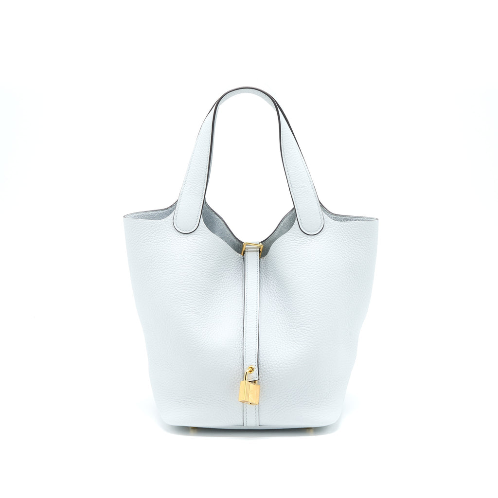 Hermes Picotin 22 Clemence Bleu Pale GHW