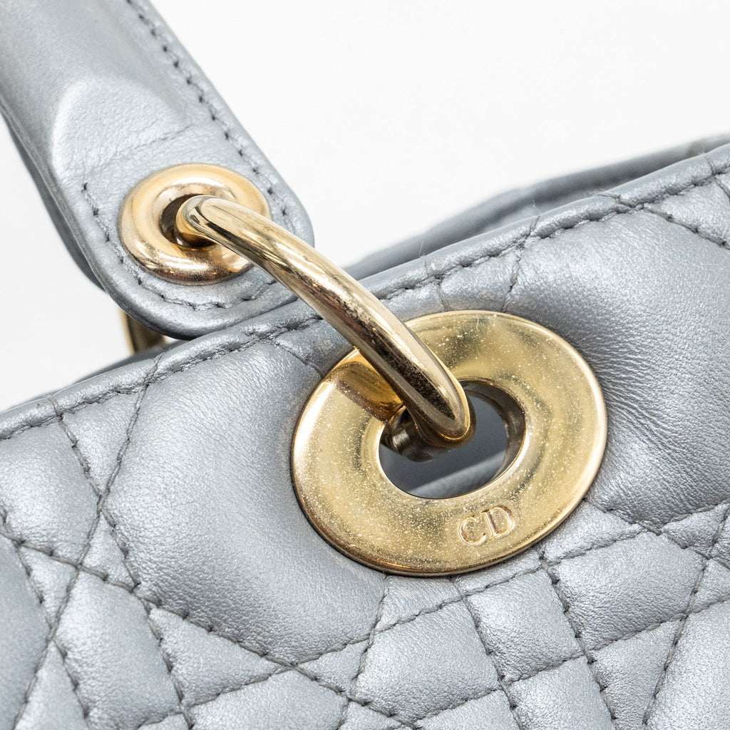 DIOR MEDIUM LADY DIOR LAMBSKIN SILVER LGHW