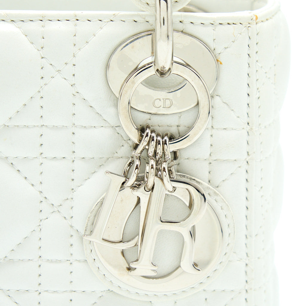DIOR MINI LADY DIOR LAMBSKIN WHITE SHW