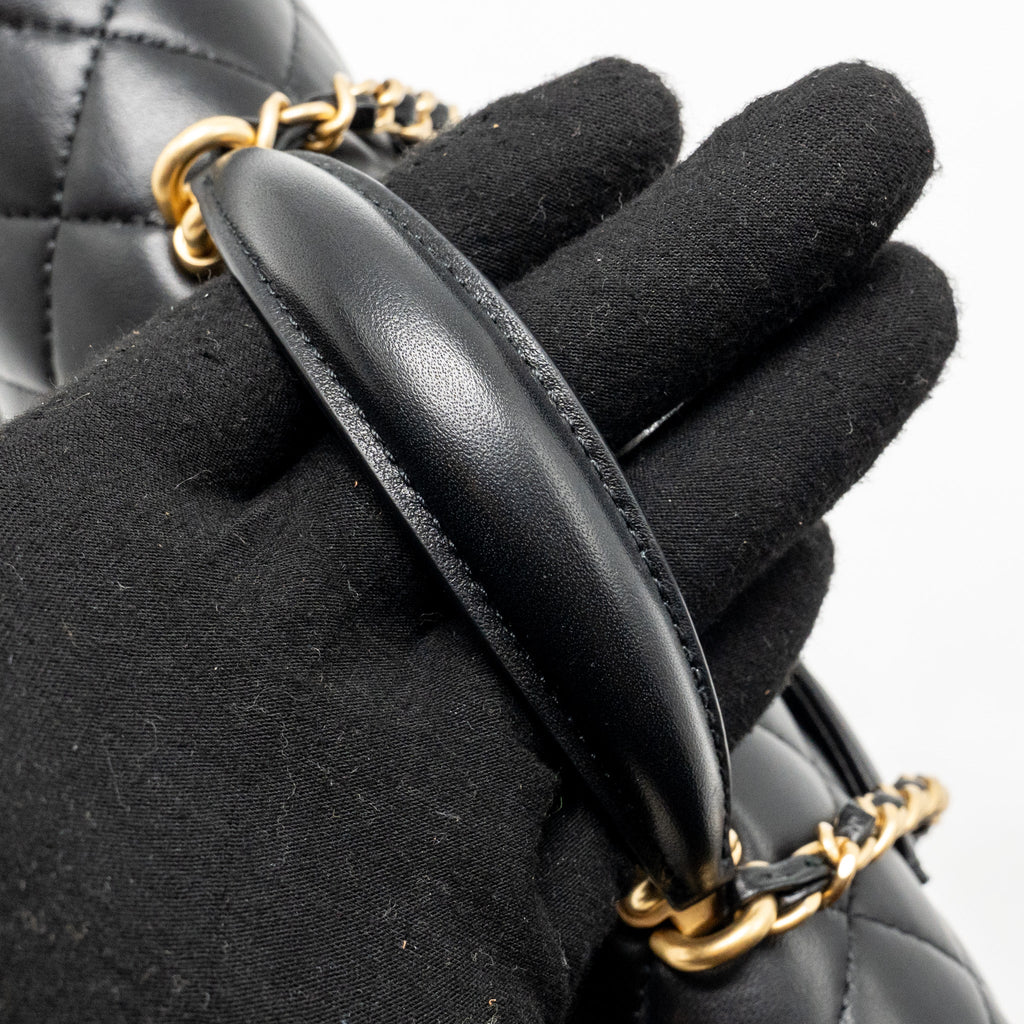 CHANEL TOP HANDLE MINI RECTANGULAR LAMBSKIN BLACK GHW (MICROCHIP)