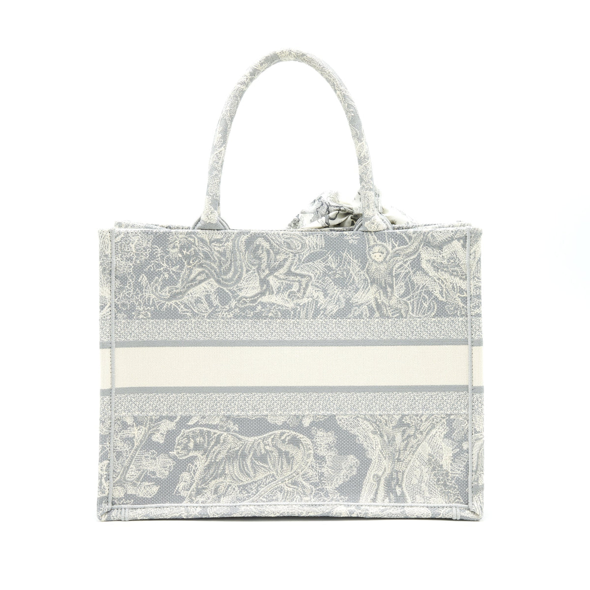 DIOR SMALL BOOK TOTE GRAY TOILE DE JOUY REVERSE EMBROIDERY WITH AN EXTRA SMALL SCARF