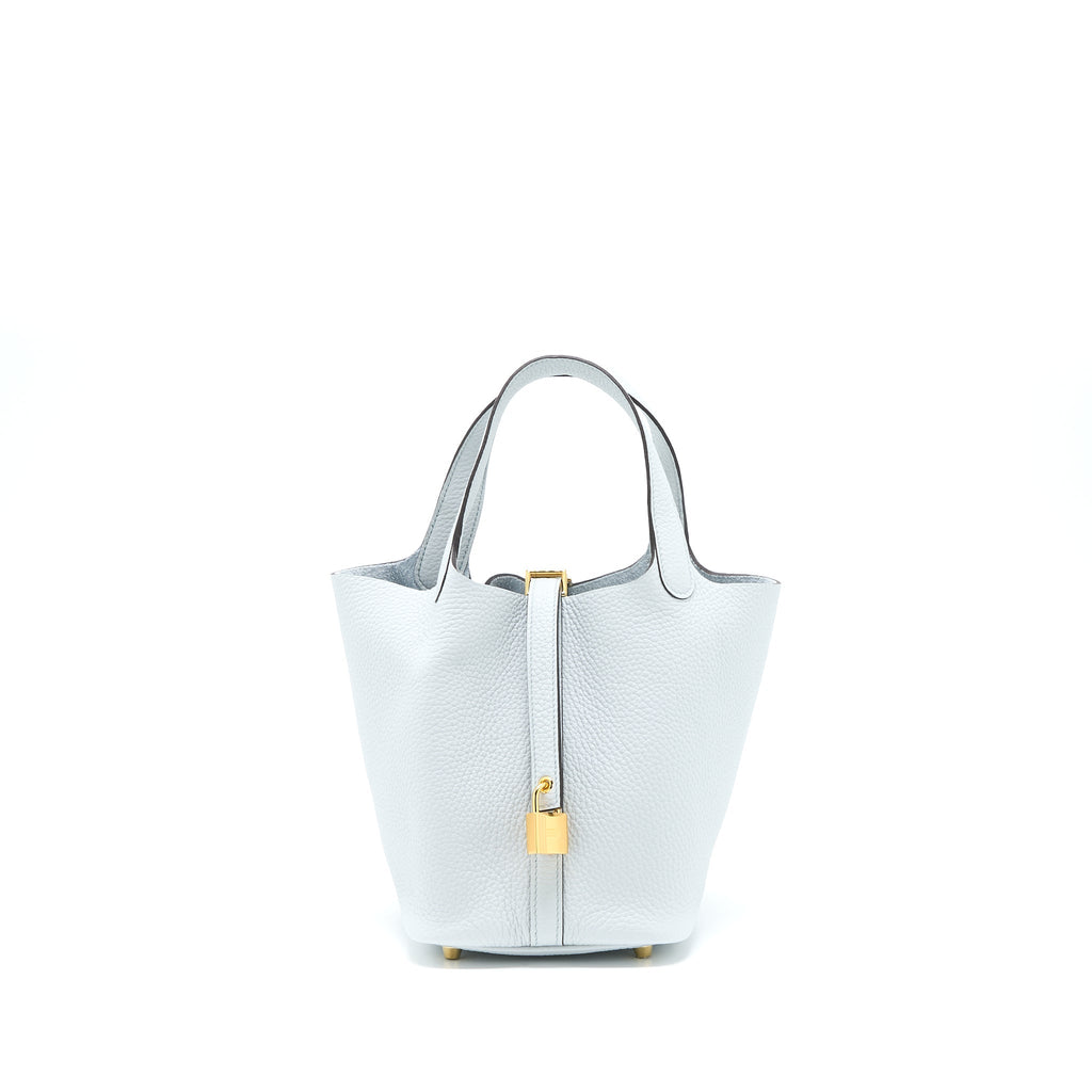 Hermes Picotin 18 Lock Bag Clemence Blue Pale GHW