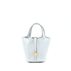 Hermes Picotin 18 Lock Bag Clemence Blue Pale GHW