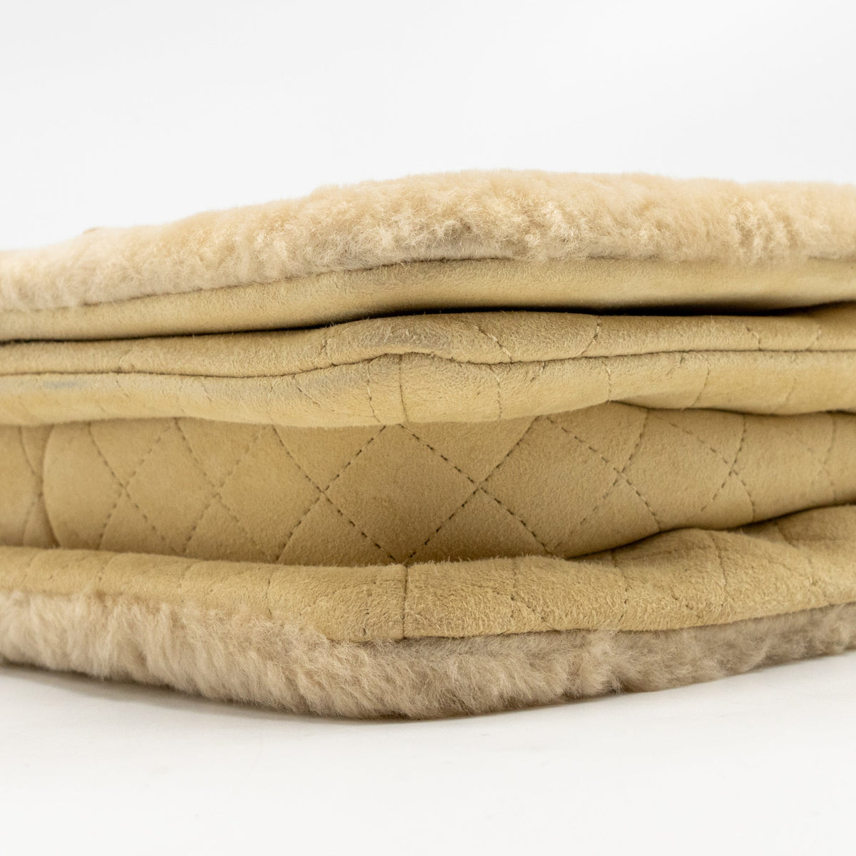 Chanel Shearling Quilted CC Logo Flap Bag with Chain Lambskin Beige GHW (Microchip)