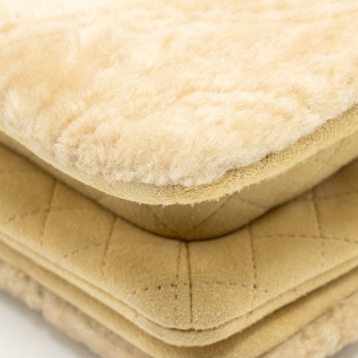 Chanel Shearling Quilted CC Logo Flap Bag with Chain Lambskin Beige GHW (Microchip)
