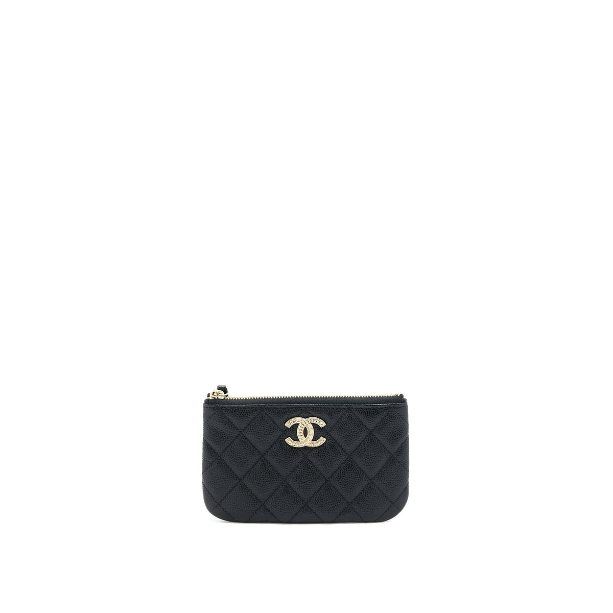 CHANEL ZIPPY SMALL POUCH DETAILED LOGO CAVIAR BLACK LGHW