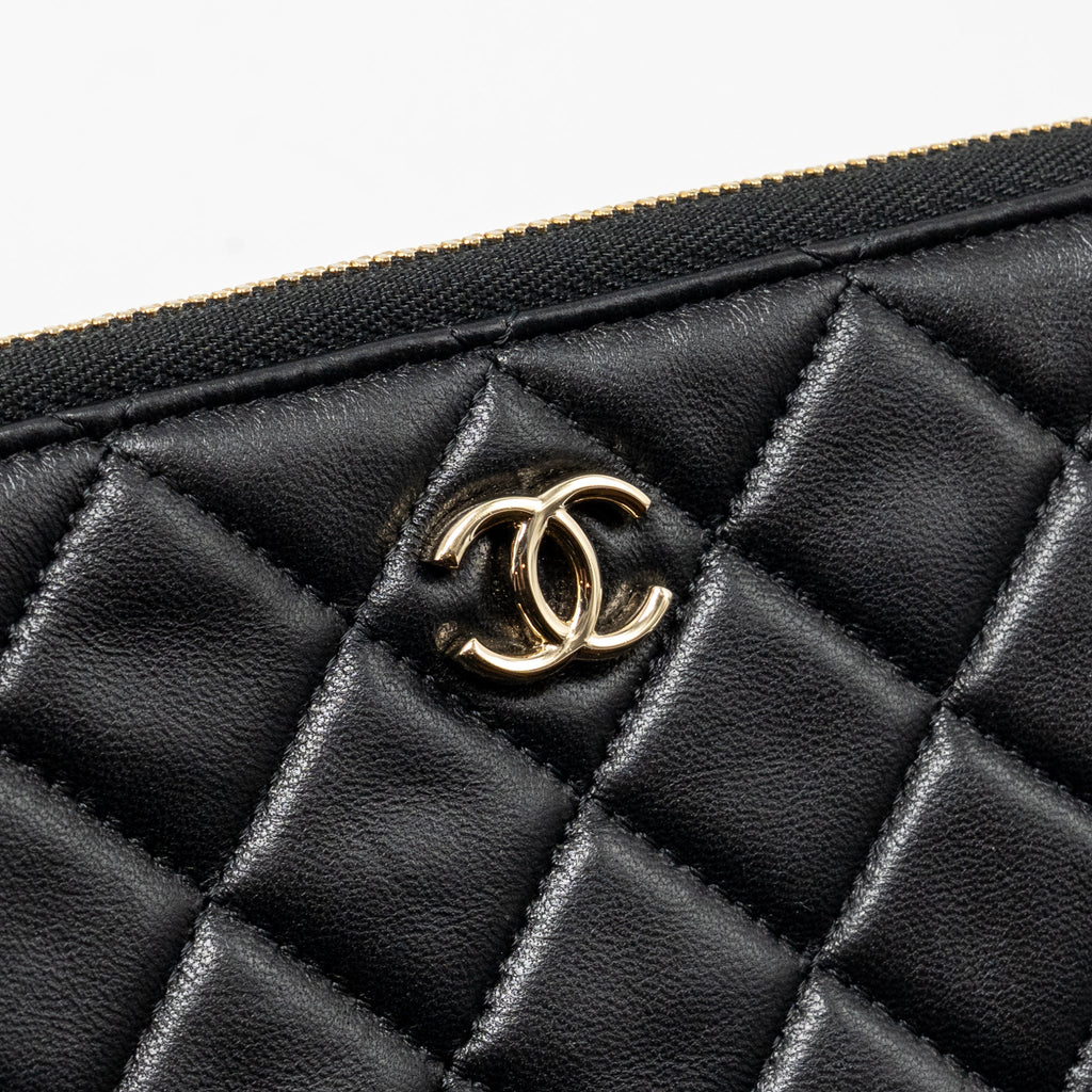 CHANEL COCO CHARMS CHAIN QUILTED POUCH BAG LAMBSKIN BLACK LGHW