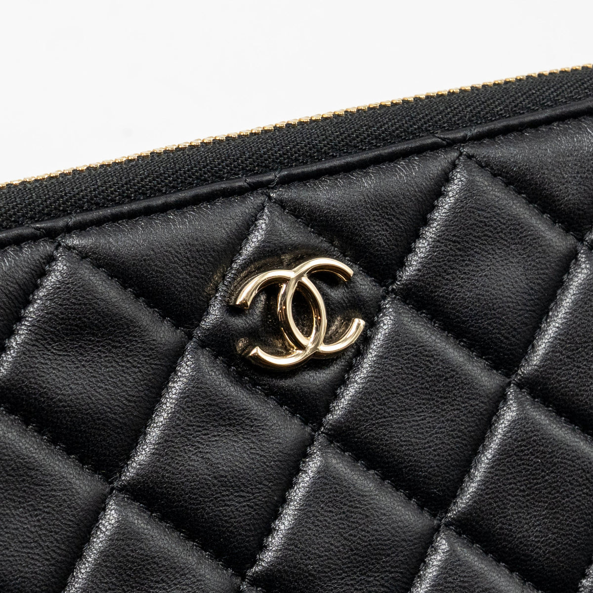 CHANEL COCO CHARMS CHAIN QUILTED POUCH BAG LAMBSKIN BLACK LGHW