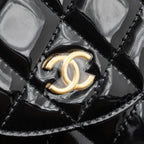 CHANEL 23K HOOP BAG PATENT BLACK GHW (MICROCHIP)