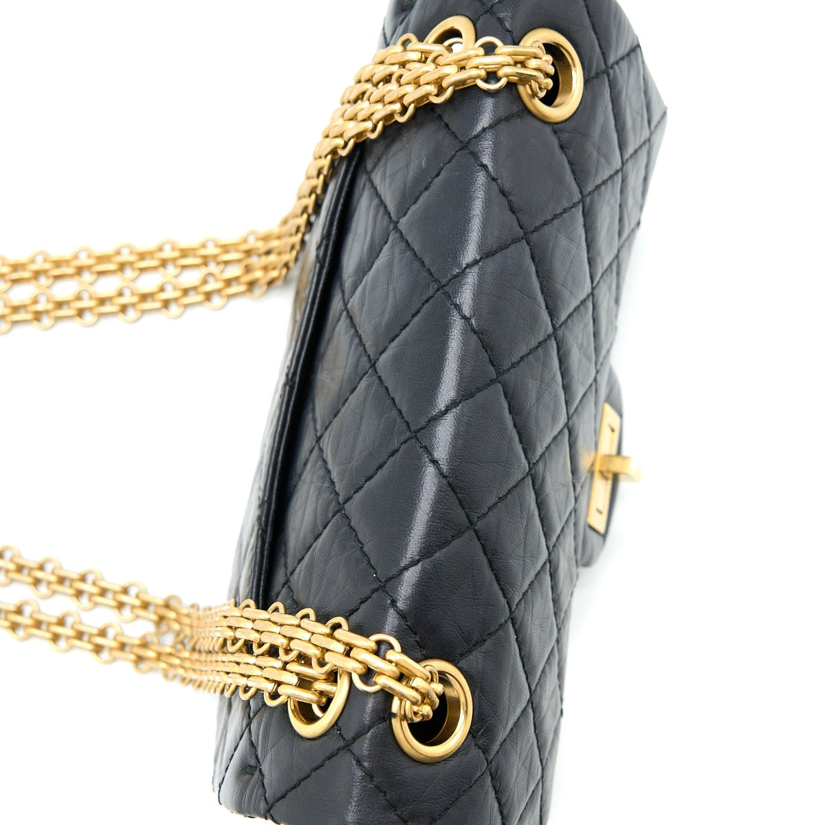 CHANEL MINI 2.55 REISSUE FLAP BAG AGED CALFSKIN BLACK BRUSHED GHW (MICROCHIP)