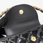 CHANEL 23K HOOP BAG PATENT BLACK GHW (MICROCHIP)