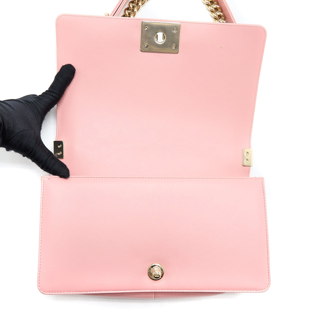 CHANEL MEDIUM BOY BAG CALFSKIN PINK LGHW