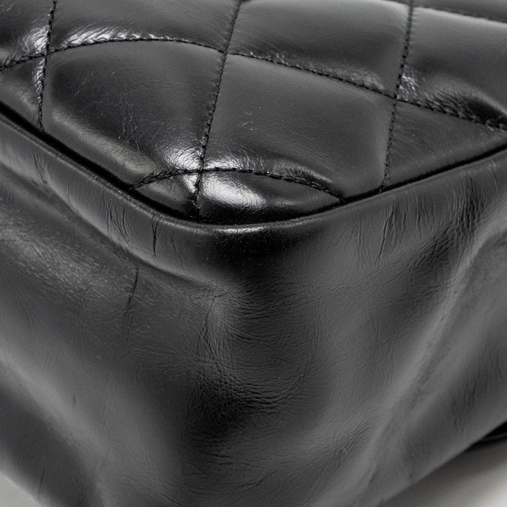 Chanel Quilted Small CC Delivery Flap Bag Glazed Calfskin Black SHW