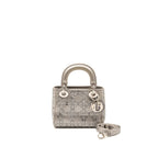DIOR MINI LADY DIOR CANNAGE SATIN WITH STRASS GREY SHW