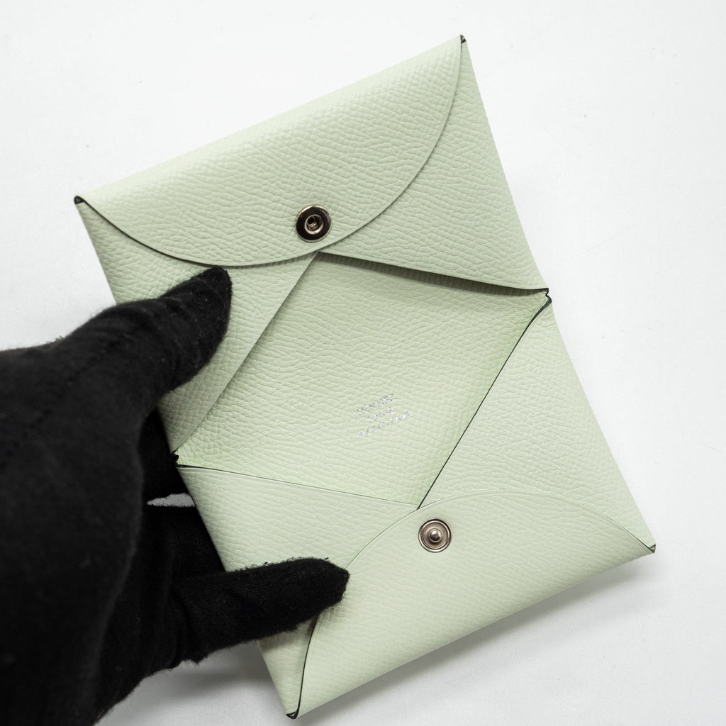 Hermes Calvi Card Holder Epsom Vert Fizz SHW
