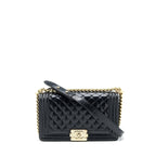 CHANEL MEDIUM LE BOY PATENT LEATHER BLACK LGHW