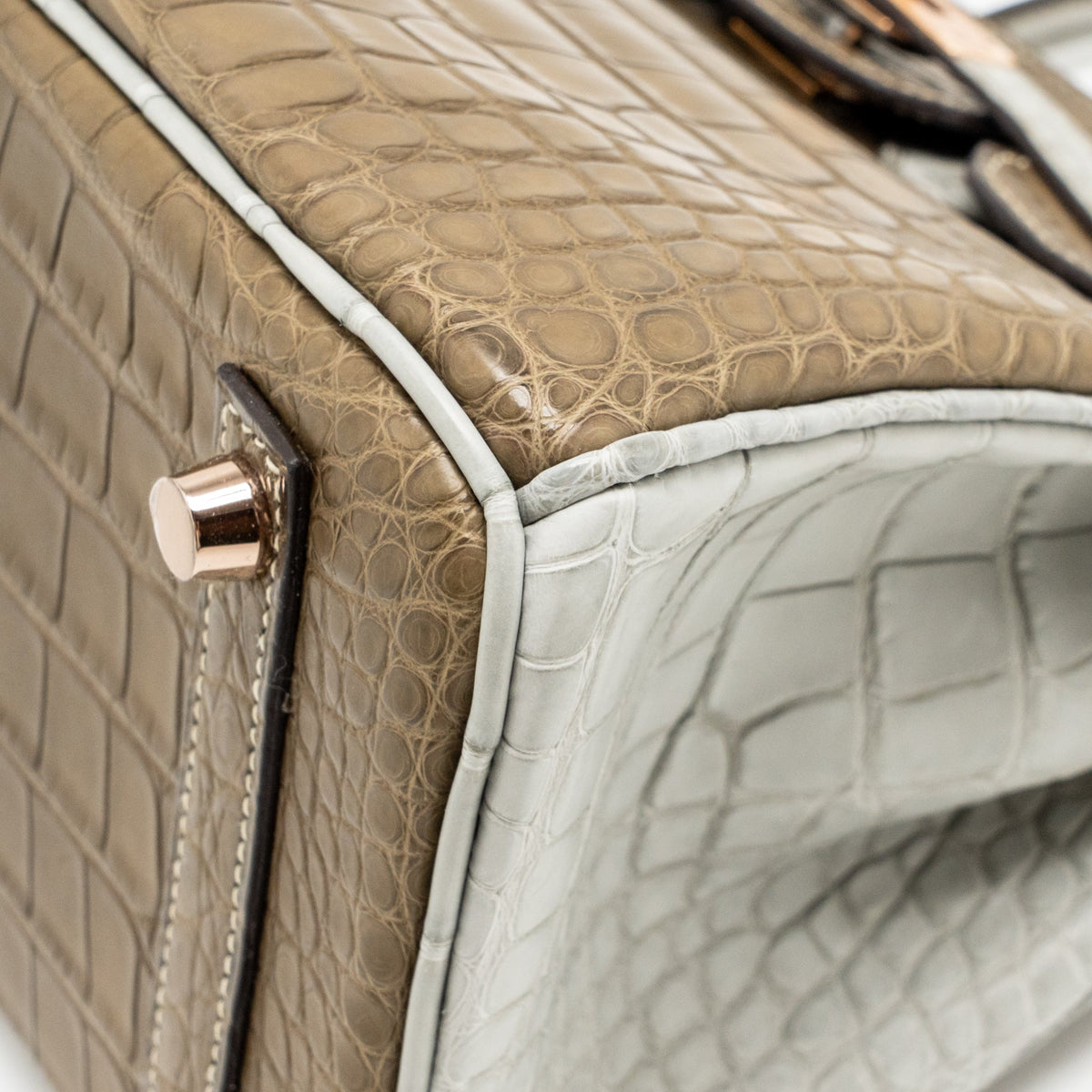 Hermes Birkin 25 Special Order Alligator Mississippiensis Matt Kraft/Gris Perle RGHW