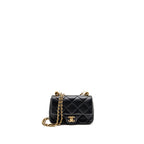 Chanel CC Mini Flap Bag with Adjustable Pearls Chain Lambskin Black GHW (Microchip)