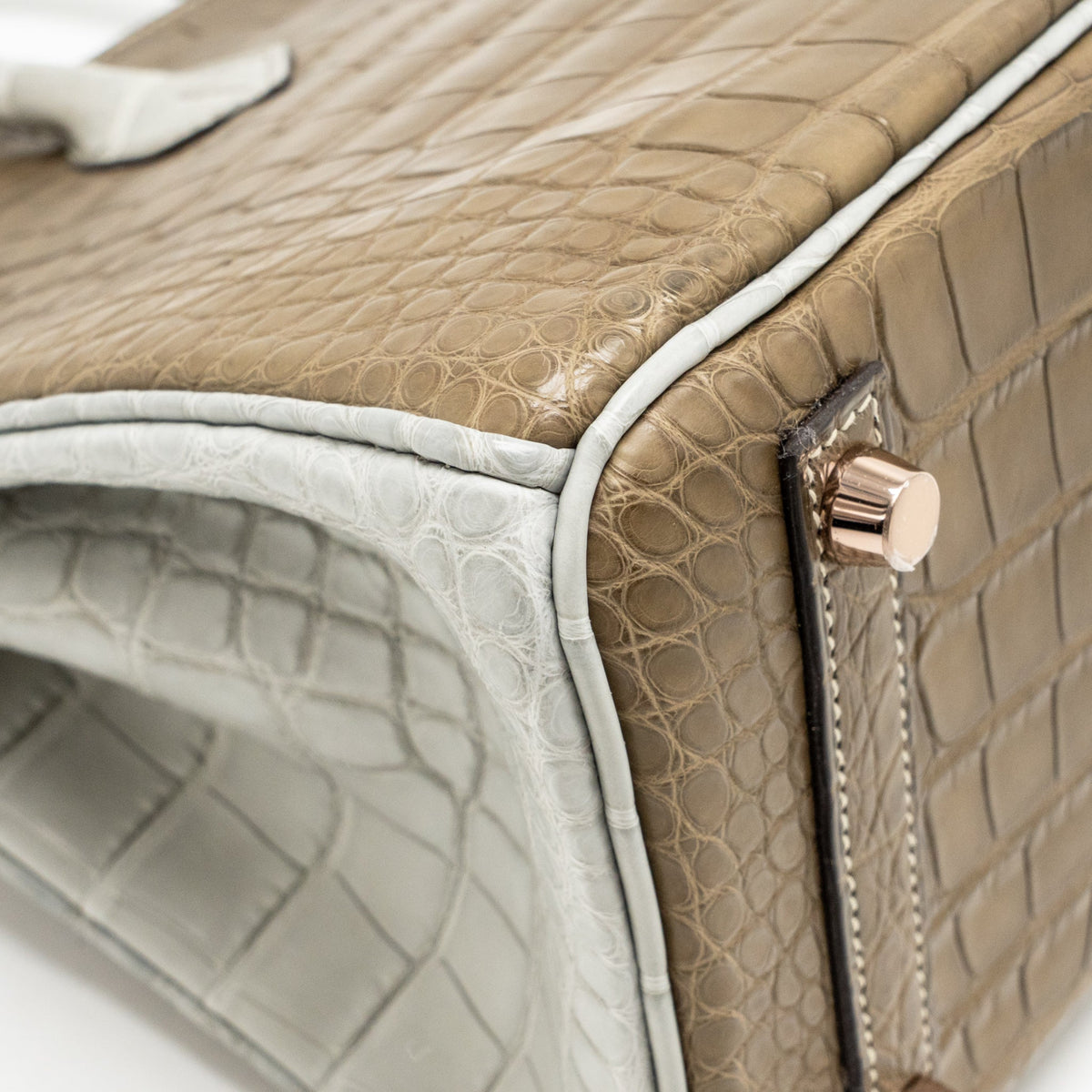 Hermes Birkin 25 Special Order Alligator Mississippiensis Matt Kraft/Gris Perle RGHW