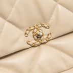 CHANEL MAXI 19 BAG GOATSKIN BEIGE MULTICOLOR HARDWARE